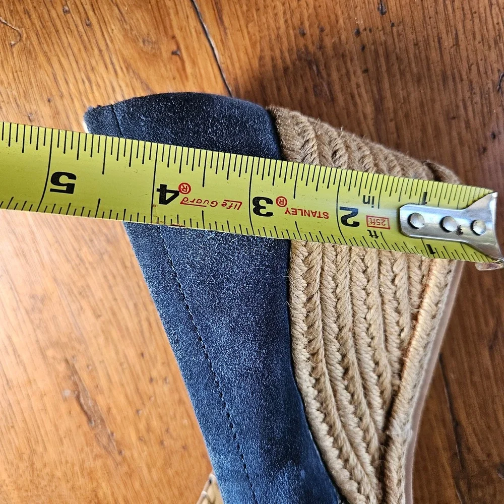 Jack Rogers Palmer Suede Espadrille Wedge‎ Sandals Blue Gold Trim Size 7.5M